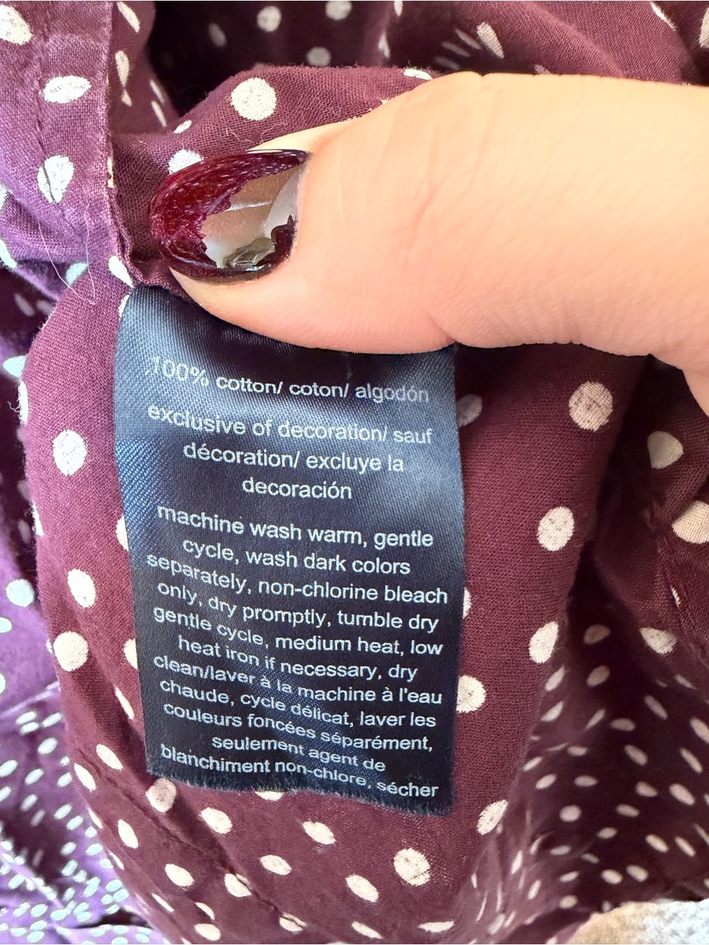 Tommy Hilfiger Burgundy Maroon Polka Dot Cotton Button Down Shirt Top - Picture 4 of 4